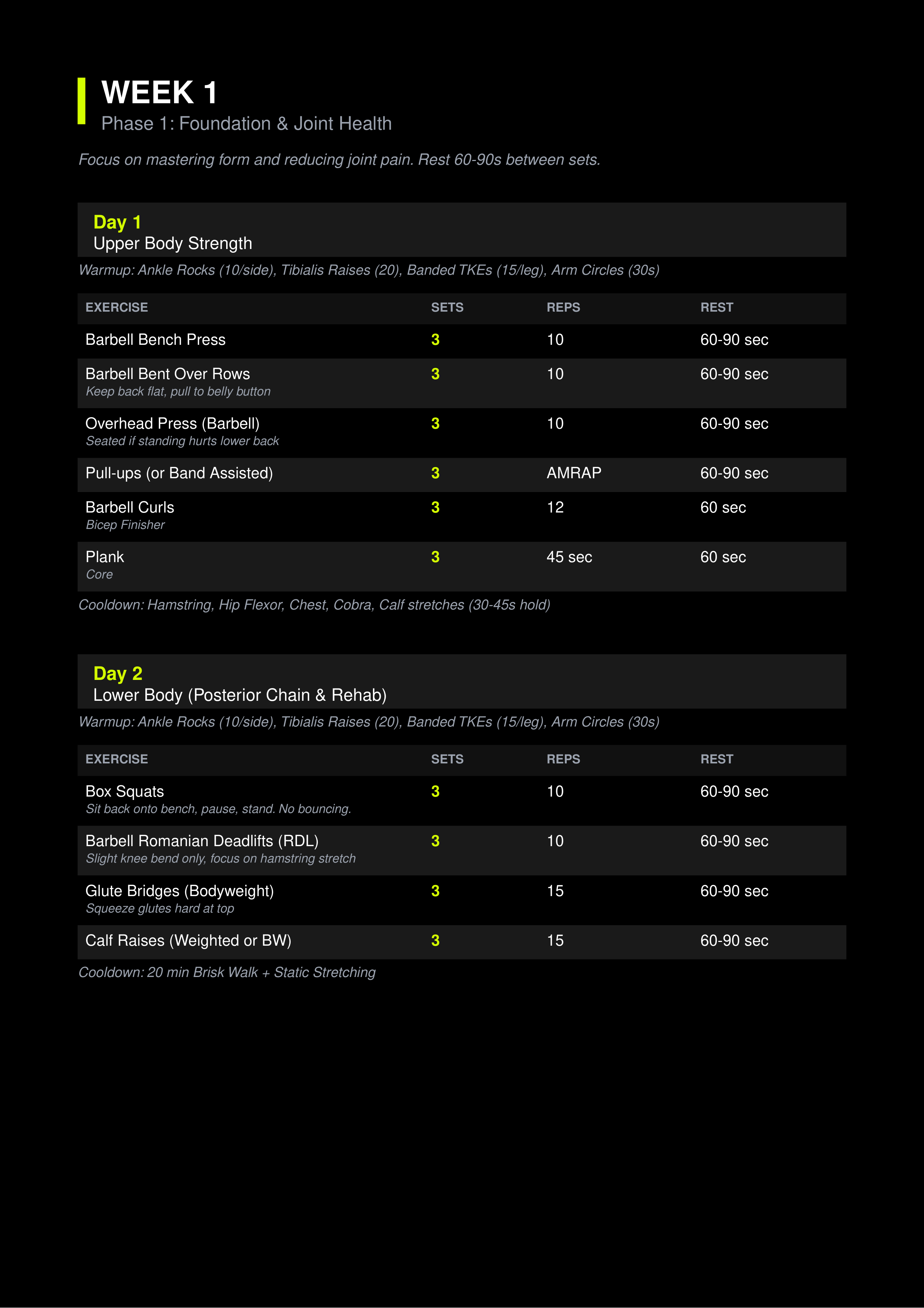Sample workout plan PDF preview